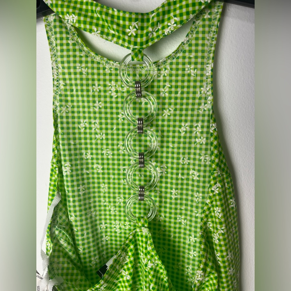 Vintage 90s Green Gingham Sleeveless Dress - Picture 8 of 10